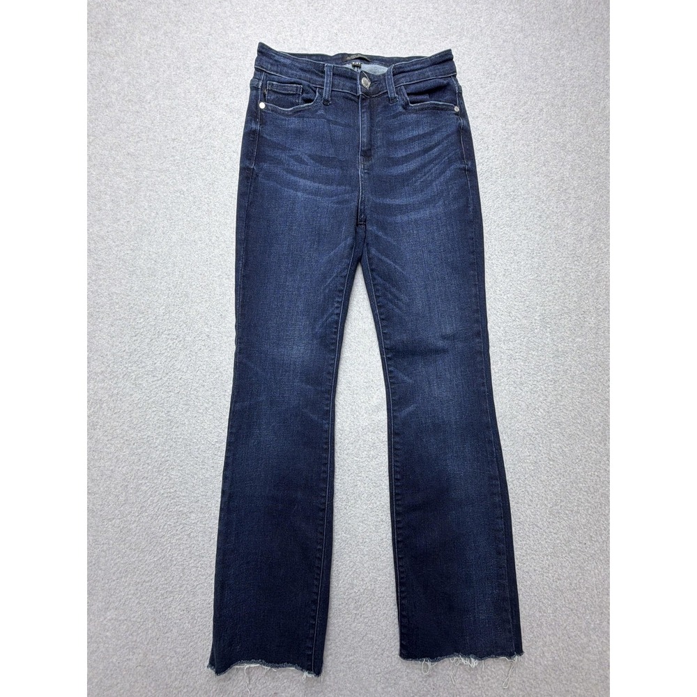 Judy Blue Slim Boot Cut Jeans Womens 27 Blue Dark Wash Raw Hem Stretch Denim